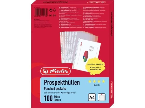 Herlitz-esitteen kansi A4 rakeinen Premium 100 kpl 100 pakkaus