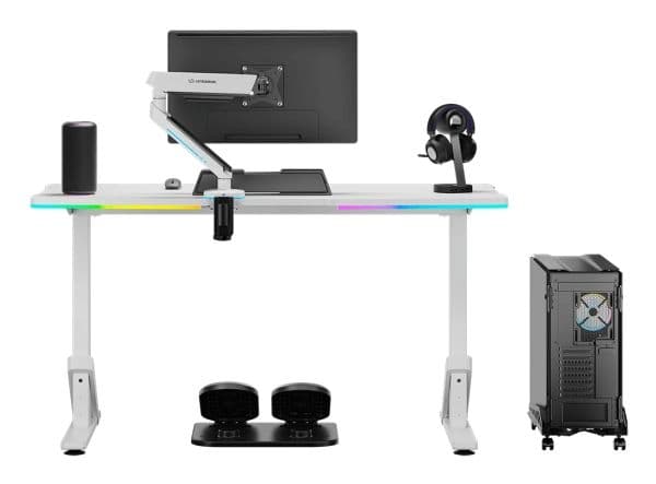 Ultradesk IRON, Rett, Rektangulær form, Spilling, Matt, Hvit, T-ben