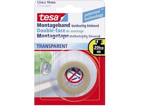 Tesa Powerbond - Monteringsbindemedel - 19 mm x 1.5 m - transparent