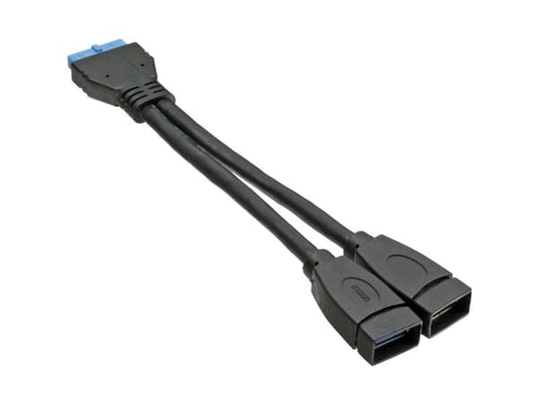 InLine 33445I, 0,15 m, 2x USB A, 19 pin, Musta