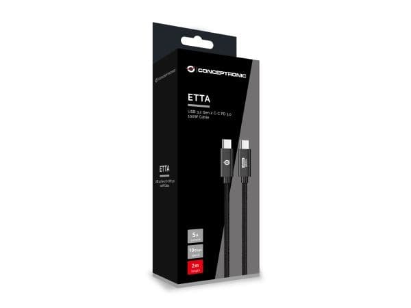Conceptronic ETTA02B20, 2 m, USB C, USB C, USB 3.2 Gen 2 (3.1 Gen 2), 20 Gbit/s, Sort
