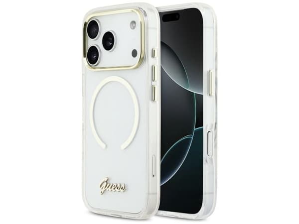 Guess IML Script Metal MagSafe-etuiet til iPhone 17 Pro Max - klar