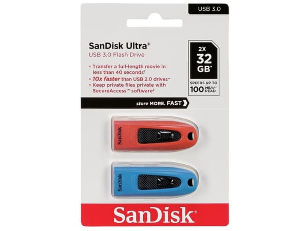 SanDisk Ultra - USB flash-enhet - 32 GB - USB 3.0 (paket om 2)