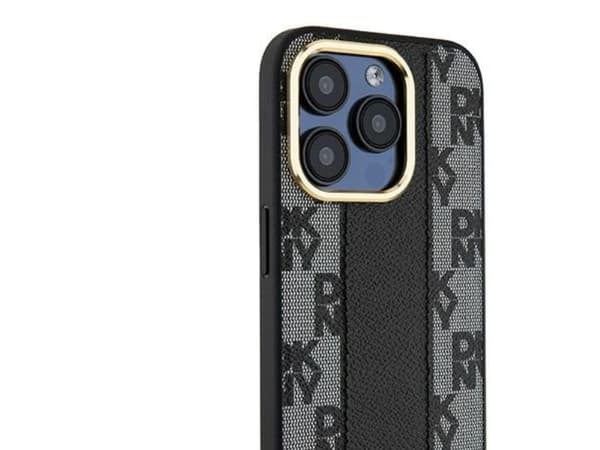 DKNY Leather Checkered Mono Pattern MagSafe iPhone 15 Pro Max Case - Black
