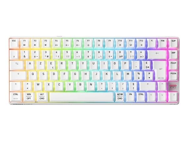 CHERRY XTRFY K33 Compact Wireless, Trådløs, USB + RF Wireless + Bluetooth, Mem-chanical key switch, AZERTY, RGB LED, Hvit