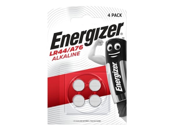Knapcellebatteri, Energizer Alkaline, LR44/A76, 4 stk
