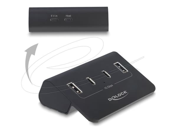 Delock - Hub - 10 Gbps - 2 x USB-C 3.2 Gen 2 + 2 x USB-A 3.2 Gen 2 - stasjonær
