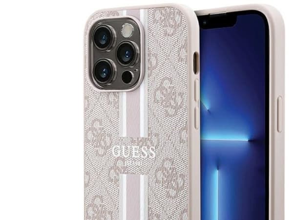 Guess 4G trykte striper MagSafe-deksel til iPhone 15 Pro - pink