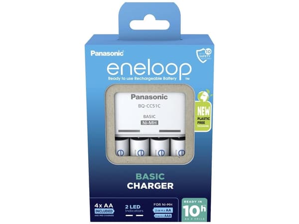 Panasonic Basic BQ-CC51 + 4x eneloop AA-laddare NiMH R03 (AAA), R6 (AA)