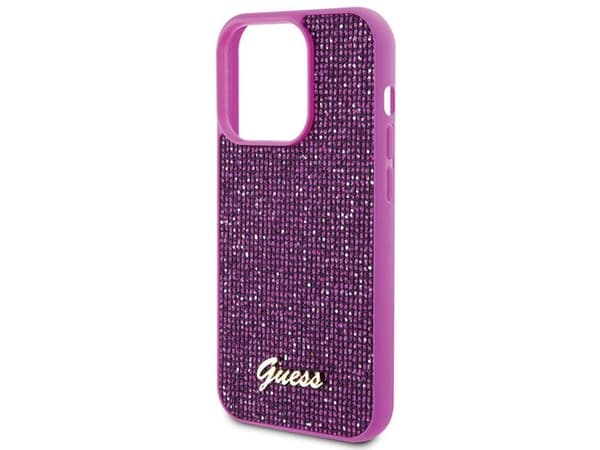 Guess Disco Metal Script-deksel til iPhone 15 Pro - rosa
