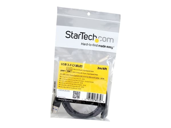StarTech.com Slim Micro USB 3.0 kabel – 2 m - USB-kabel - Micro-USB typ B (hane) till USB typ A (hane) - USB 3.0 - 2 m - formpressad - svart - för ...