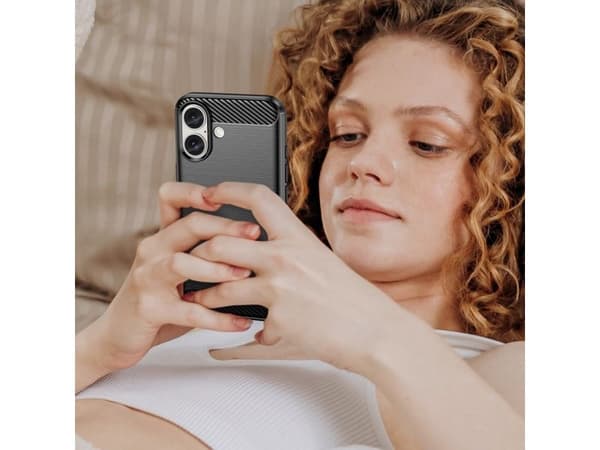 Kolfiberfodral för iPhone 16 silikonfodral - svart