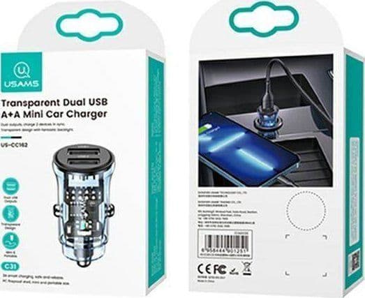 Lader Usams Billader USAMS C31 3A 2xUSB-A Fast Charge blå/blå CC162CC02