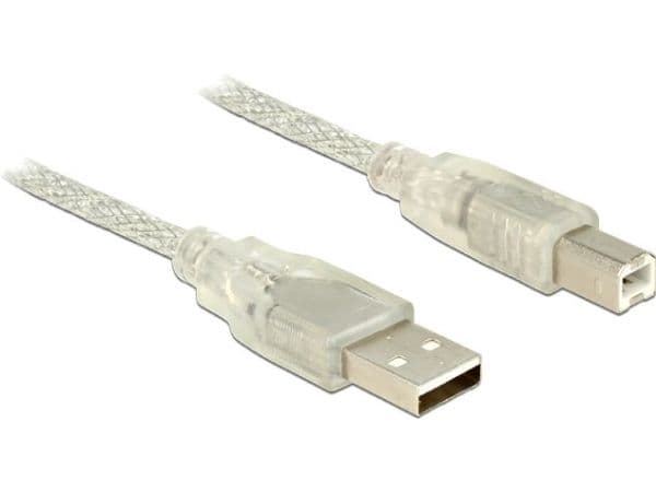 Delock - USB-kabel - USB typ B (hane) till USB (hane) - USB 2.0 - 1.5 m - transparent