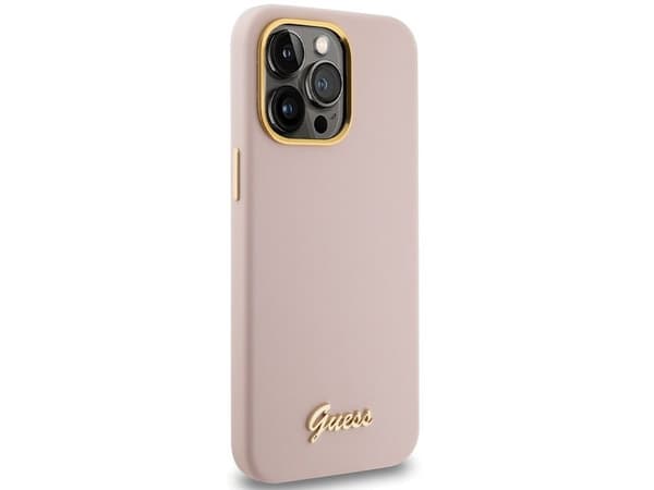 Guess silikon Script metallogga & ramskal för iPhone 15 Pro Max - rosa