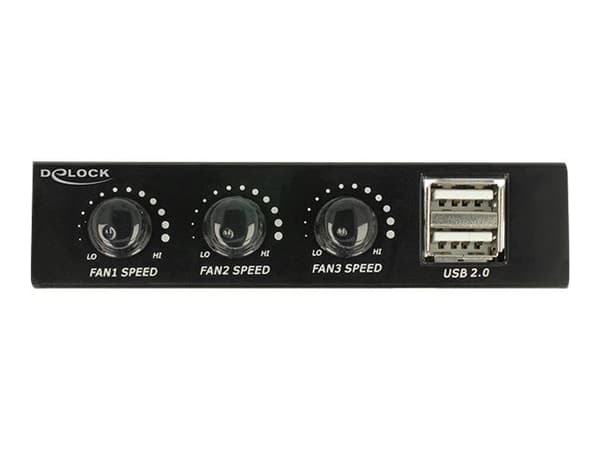 Delock frontpanel 3,5", 2x USB 2.0 svart (pinnehode) + viftekontroll (62714)