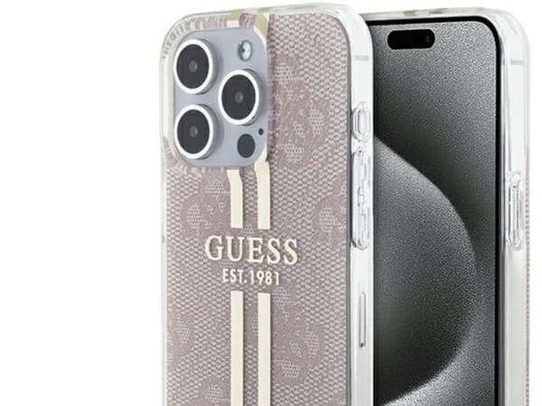 Guess IML 4G Gold Stripe-skal för iPhone 14 Pro Max - rosa