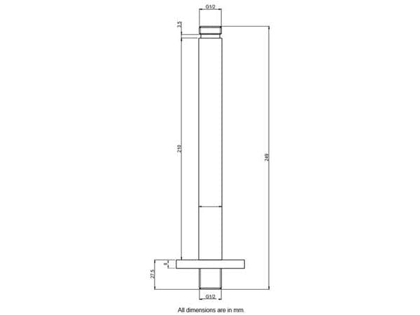 BLUE LABEL 1/2" loftstøtte i længde 20 cm - beregnet for montering af hovedbruser - krom