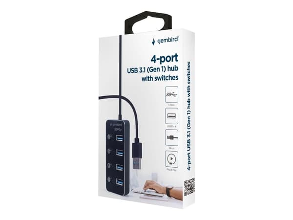 Gembird - Hub - powered, with switches, black - 4 x USB 3.1 Gen 1 - stasjonær