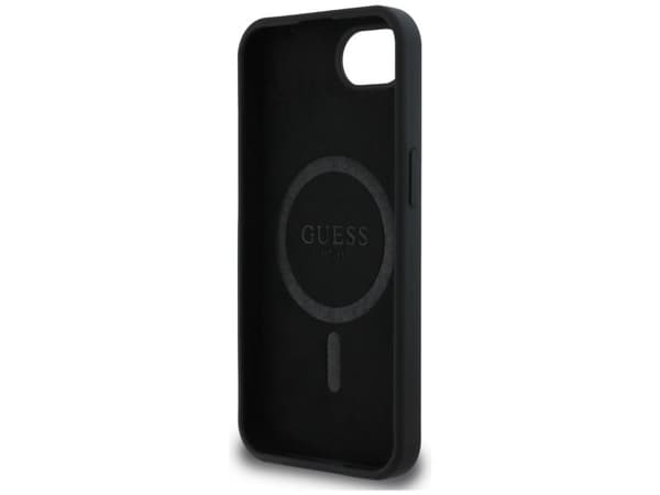 Guess Silicone Script Metal Logo MagSafe - Etui do iPhone 16e (czarny)