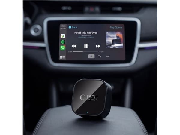 Bilradio Canva TECH-PROTECT ULTRABOOST CA01 USB Bluetooth 5.4 matt svart med Apple CarPlay / Android Auto-adapter