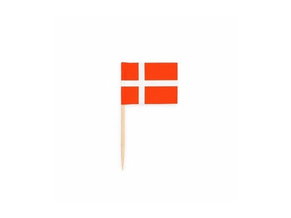 Danske kakeflagg på trepinner, 50 stk.