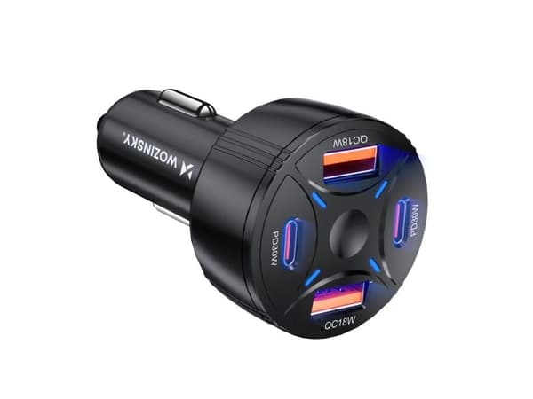 Wozinsky WLS-04 bil-lader 60W, 2xUSB-C, 2xUSB-A - svart