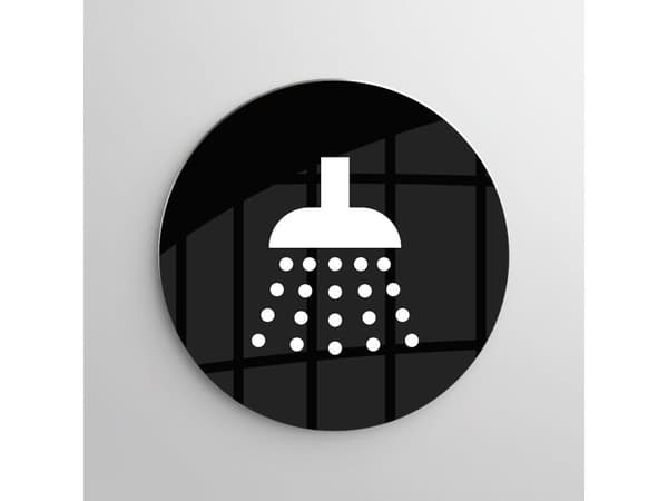 Skilt BADE-/BRUSERIKON Ø 10 cm, aluminium, sort