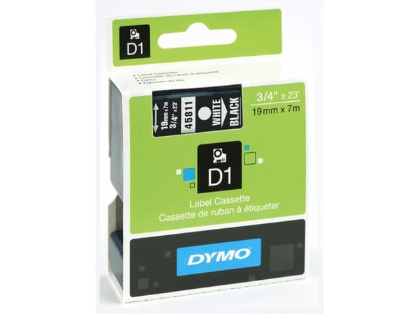 DYMO® D1 tape 19 mm, hvid/sort