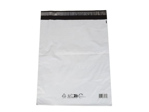 Coex Forsendelsespose, 50 µm, 340 x 420 mm, genanvendt LDPE, sort/hvid Stregkode & genanvend. koder