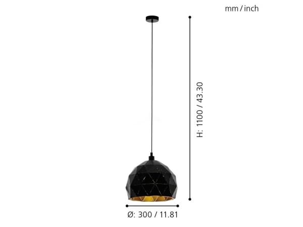 EGLO ROCCAFORTE PENDEL Ø300 SORT/GULD