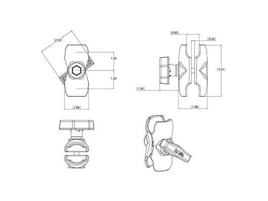 RAM Mounts RAM-201U-B, Musta, 90,4 mm, 231,3 g