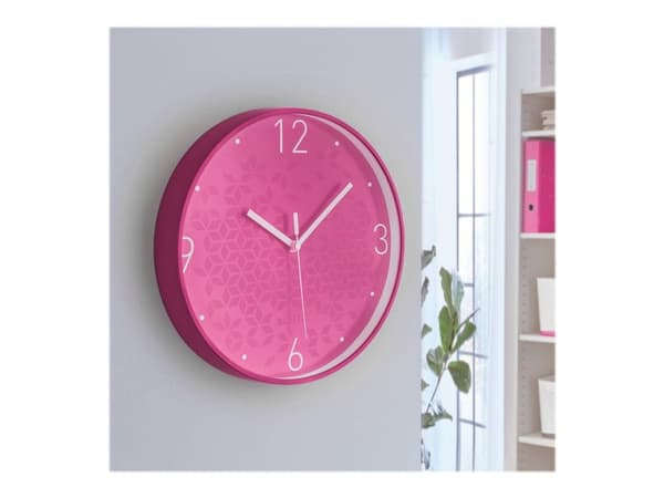 Leitz WOW - Klocka - kvarts - väggmonterbar - 29 cm - pink with geometric pattern