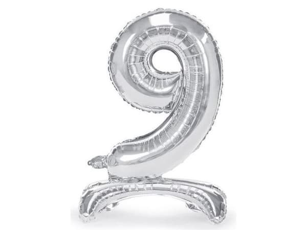 Folieballong nummer 9 silver, stående