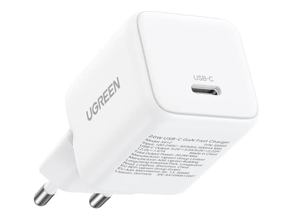 Ugreen - Strömadapter - USB-C, GaN Fast - 20 watt - Fast Charge (USB-C) - vit - EU