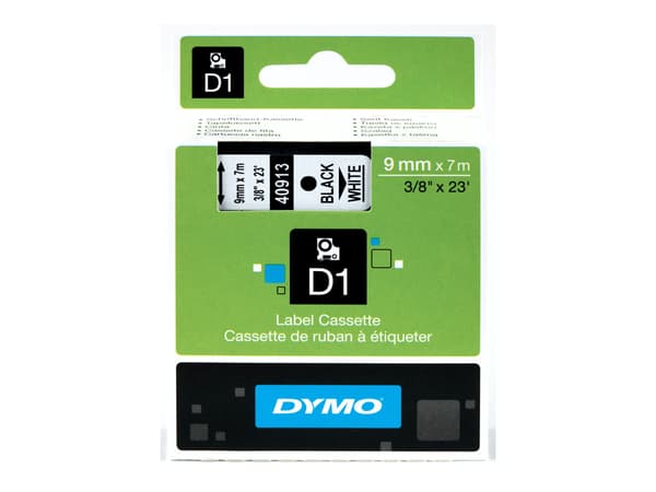 Labeltape DYMO® D1 sort på hvid 9mm x 7m