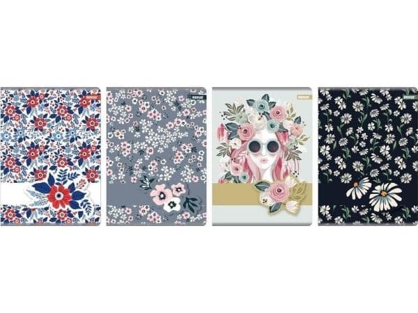 Notatbok A5/80K rute blomster (5 stk)
