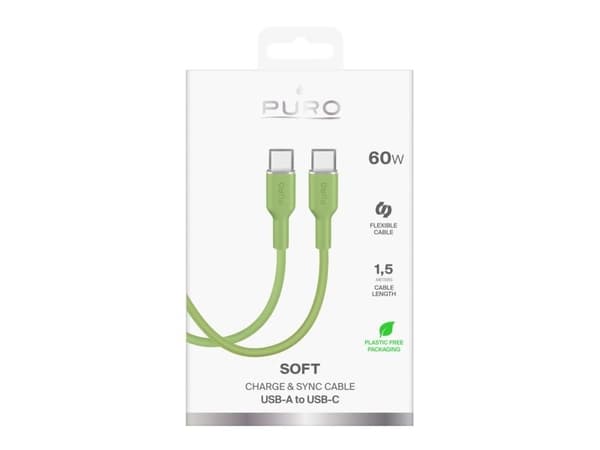 Puro ICON USB-C - USB-C-kaapeli 1.5m - žalias