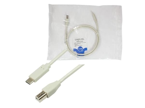 LogiLink CU0160, 1 m, USB C, USB B, USB 2.0, 480 Mbit/s, Vit