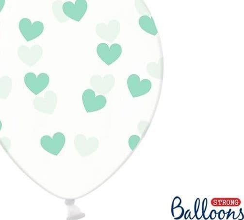 Klare balloner med mint hjerter
