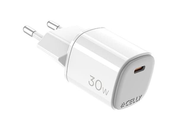 Celly [UPTC COLLECTION] - Strömadapter - GaN - 30 watt - 3 A (USB-C) - vit