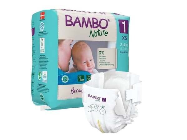 Barnblöjor, fästa/tejpbara, miljömärkt, Bambo Nature, 1 - (6 st.)