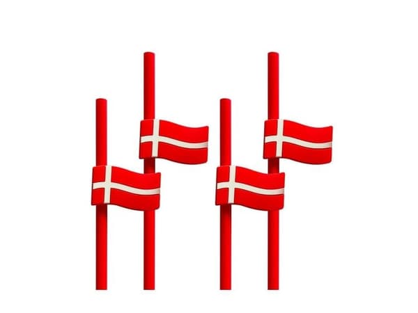 Sugrör med dansk flagga, 4 st