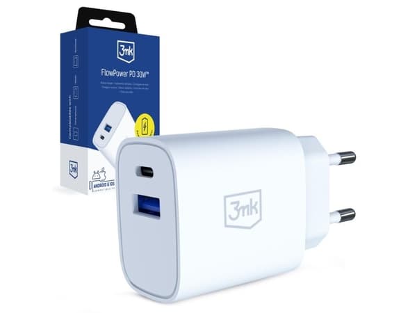 Lader 30 W USB-A, USB-C, PD 3.0, QC 4+, hvit