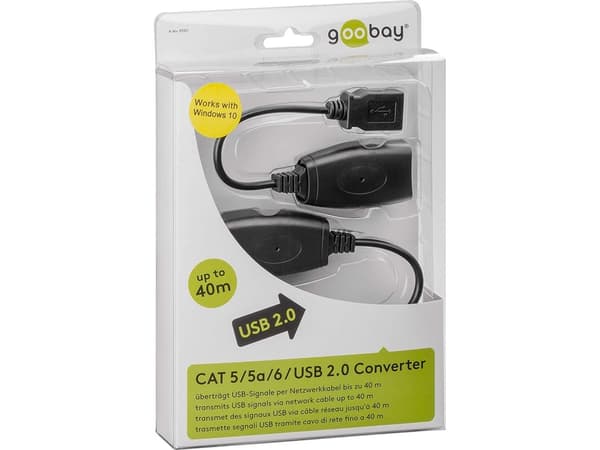 Goobay 93321, USB A, RJ45, USB A, RJ45, Sort