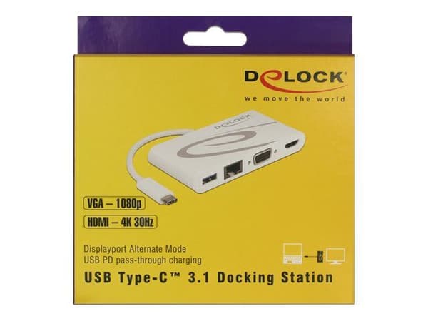 Delock - Retail Pack - dokkingstasjon - USB-C 3.1 - VGA, HDMI - 1GbE