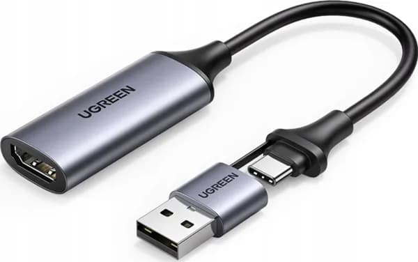 Ugreen CM489 40189 HDMI (naaras) - USB-A / USB-C (uros) sovitin - harmaa