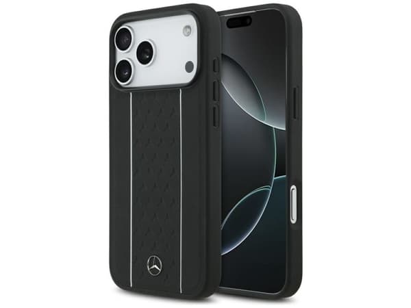 Mercedes Leather Star Pattern Stripes MagSafe Case for iPhone 17 Pro Max - Black