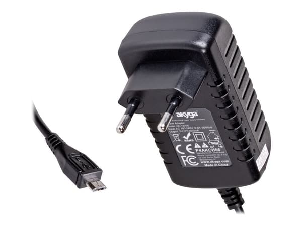 Akyga AK-TB-06 - Strømadapter - 12.5 watt - 2.5 A (Micro-USB type B) - svart