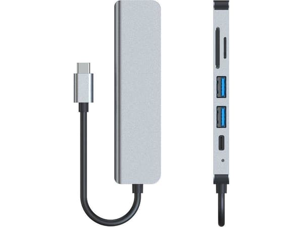 HUB Tech-Protect V4 6-i-1 USB-C til USB-A 3.0/USB-A 2.0/USB-C/HDMI/micro SD/TF/SD-kortleser - grå